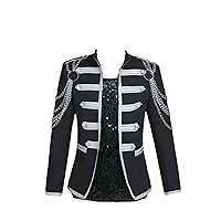 Mens Black Steampunk Gothic Blazer Jacket Chain Decoration Double Breatsed Blazers Men Party Prom and Roll Costumes