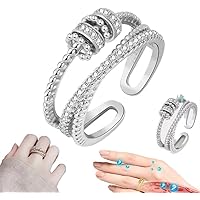 Threanic Triple-Spin Ring (Adjustable Ring), Threanic Triple-Spin Ring, Ring for Weight Loss, Rings, Feelief Zirconica Triple Fidget Ring, Open Anti Anxiety Ring (Color : Silver)