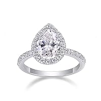 10K 14K 18K 1 2 3 Carat Halo Pear Cut Moissanite Engagement Ring for Women D Color VVS1 925 Sterling Silver Promise Anniversary Engagement Ring Gift for Wife