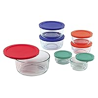 Pyrex Simply Store 14-Pc Glass Food Storage Container Set with Lid, 7-Cup, 4-Cup, 2-Cup & 1-Cup Round Meal Prep Containers with Lid, BPA-Free, Dishwasher, Microwave and Freezer Safe