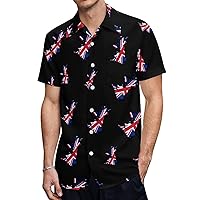 Birtish Flag Map Hawaiian Shirt for Men Short Sleeve Button Down Summer Tee Shirts Tops