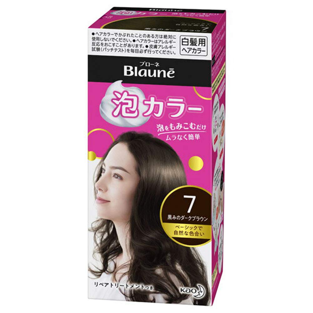 Kao Blaune Bubble Hair Color For Gray Hair - 7 Black Dark Brown (Green Tea Set)