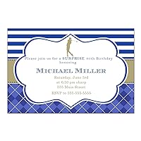 30 Invitations Golf Birthday Party Blue Gold Personalized Cards + 30 White Envelopes