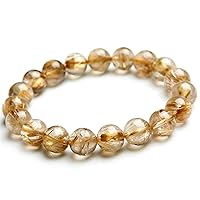 100% Natural Brazil Gold Rutilated Quartz Crystal Wealthy Round Beads Women Men Bracelet AAAA