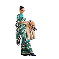 Striped printed Japan SATIN CREPE Casual Girls Trendy Saree Sari Blouse design 8960