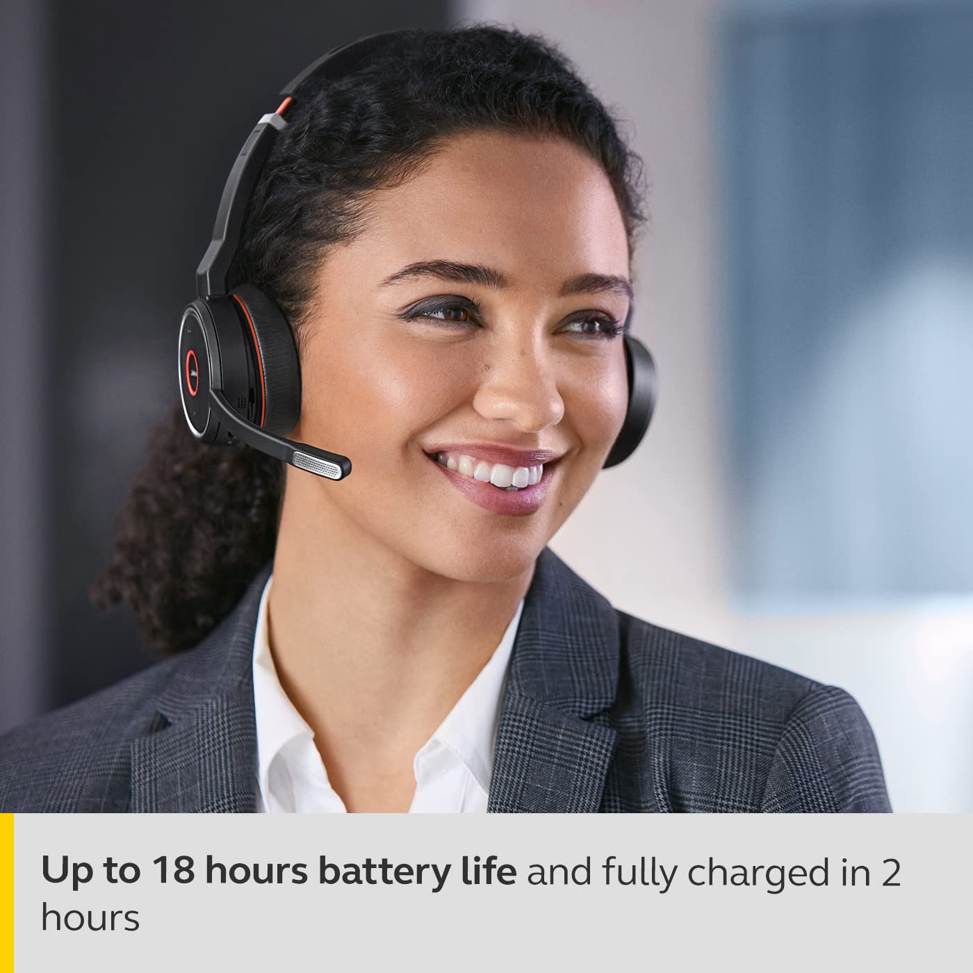 Jabra Evolve 75 UC Wireless Headset, Stereo – Includes Link 370 USB Adapter and Charging Stand – Bluetooth Headset with World-Class Speakers, Active Noise-Cancelling Microphone, All Day Battery