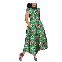 African Print Dresses for Women Plus Size Casual Floral Short Sleeve Party Midi Dashiki Dress