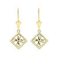 CHARMING FILIGREE FLOWER LEVERBACK EARRINGS IN SOLID YELLOW GOLD - Gold Purity:: 10K