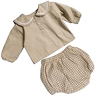Boy 6 Month Clothes Newborn Infant Baby Girls Boys Autumn Plaid Cotton Long Sleeve Short Pants Baby (Khaki, 6-12 Months)