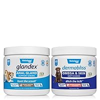 VETNIQUE Dermabliss Omega & Skin Supplement Chews for Dogs (60ct) & Glandex Anal Gland Support Peanut Butter Soft Chews for Dogs (60ct) Bundle