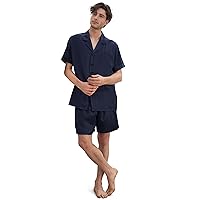 LilySilk 100% Silk Short Pajama Set for Men 22MM Mulberry Silk Classic Pajamas for Summer Elastic Self-Tied Short Pants