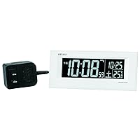 Seiko Clock DL209W Alarm Clock, Radio Wave-Controlled, AC Type, Digital, White
