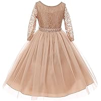 Girls Dress Lace Top Rhinestones Tulle Holiday Christmas Party Flower Girl Dress