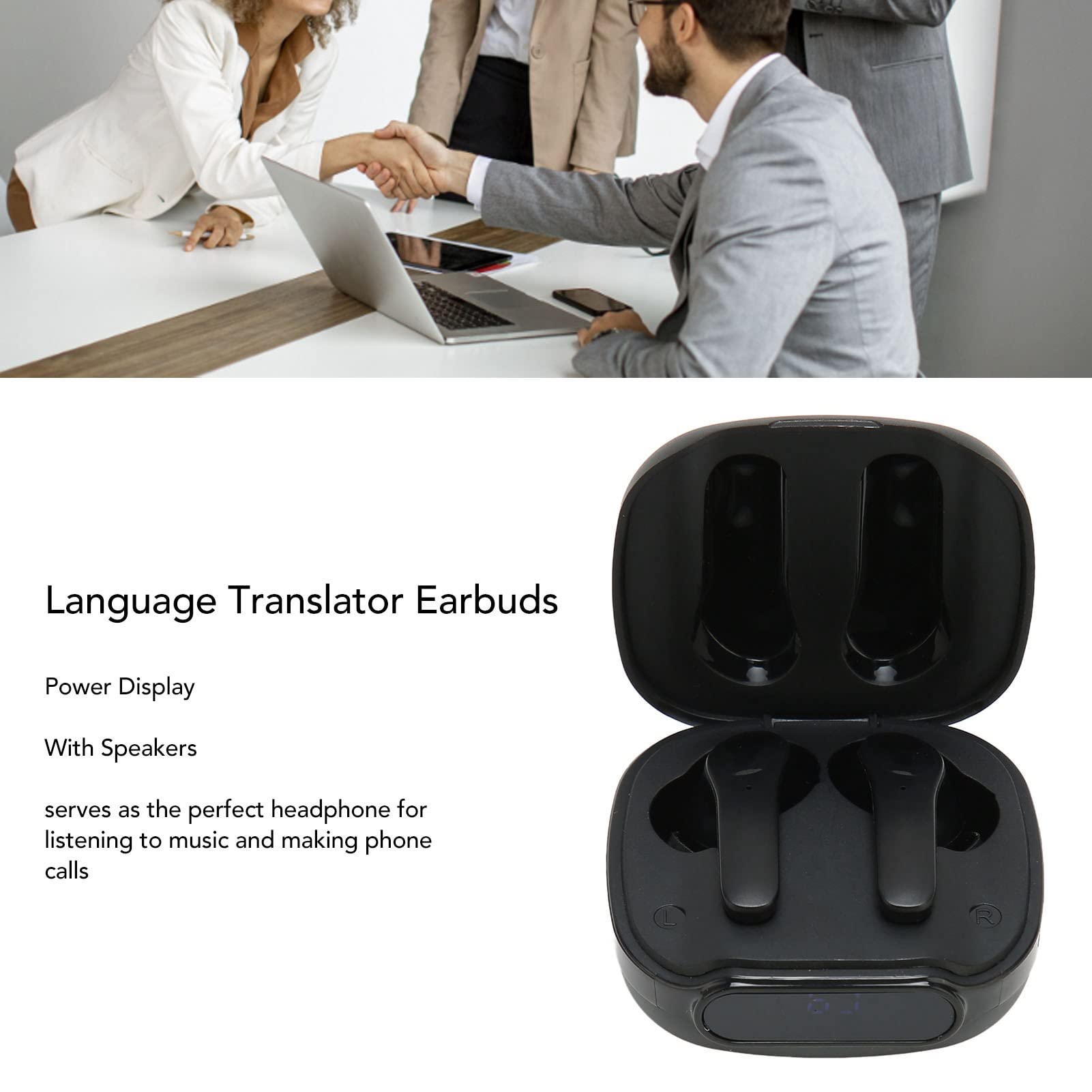 Language Translator Earbuds, Wireless Bluetooth Translator Earbuds 84 Languages Smart Voice Translator Earbuds with Speakers Two Way High Accuracy Noise Reduction Translator Device (Black)