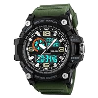 FeiWen Multifunction Waterproof Watch for Men Outdoor LED Digital Sports Military Army Analog Quartz Plastic Watch with Rubber Large Dial