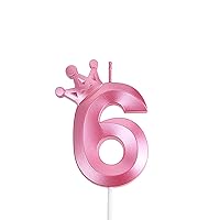 3.15 inch Pink 6 Birthday Candles,3D Crown Number 6 Cake Topper for Birthday Decorations