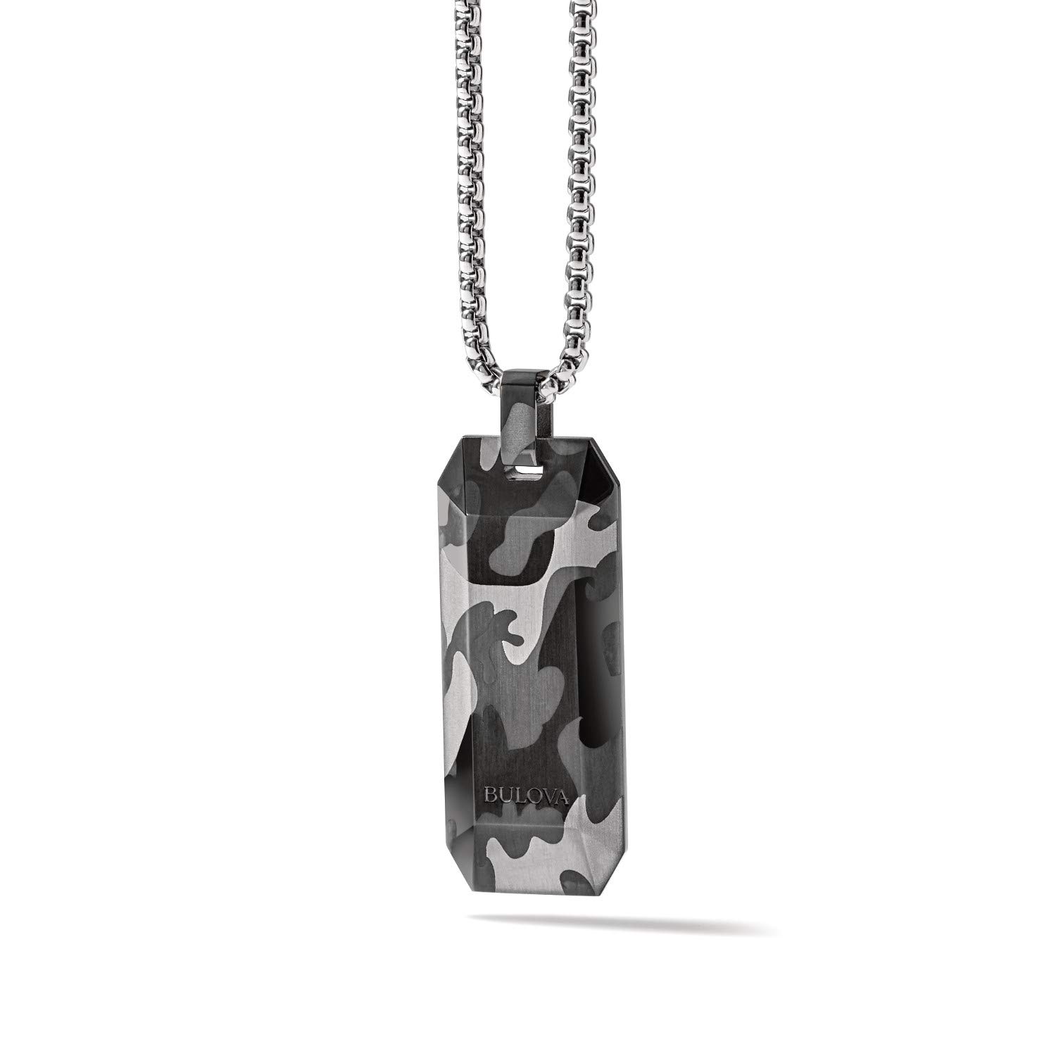 Bulova Jewelry Men's Precisionist Round Box Link Chain Necklace with Dog Tag Pendant Style