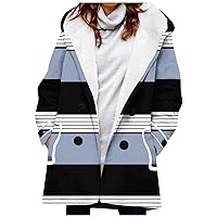 Women's Winter Jacket Coat Warm Shaggy Down Hooded Button Printing Coat Jacket, S-3XL