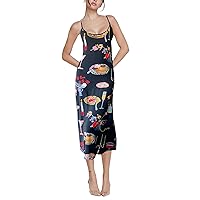 Women Vintage Spaghetti Strap Slip Dress Y2k Floral Printed Bodycon Maxi Dress Summer Going Out Aesthetic Long Dress