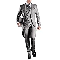 UMISS Men's Tailcoat 3-Pieces Suit One Button Peak Lapel Wedding Formal Suit