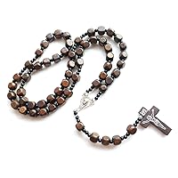 Natural Wood Cross Rosary Necklaces Hand-woven Catholic Bead Necklaces For Men Women Jewelry Christian Religious Gift Religious Necklaces