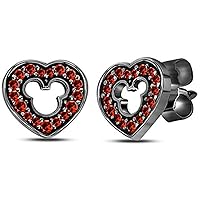 Lovely Heart Mickey Mouse 925 Sterling Sliver With Fashion Round Cut Red Garnet Cubic Zirconia Stud For Teen Girls,Girls and Women's Valentine's Day Gift