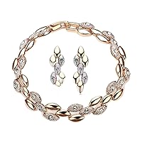 Frosting Elliptic Charms Rose Gold Color Jewelry Set Rhinestone Made with Austrian SWA Element Crystals