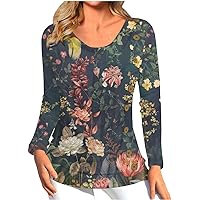 Long Sleeve Shirts for Women Button Design Printing Pullover Pleated Long Sleeve T-Shirt Trendy Relaxed Fit Shirt