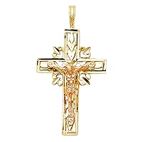 Solid 14k Yellow Rose Gold Crucifix Charm Jesus Cross Pendant Diamond Cut Two Tone 24 x 15 mm