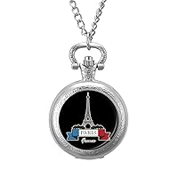 Eiffel Tower with France Flag Vintage Pocket Watch Arabic Numerals Scale Quartz with Chain Christmas Birthday Gifts