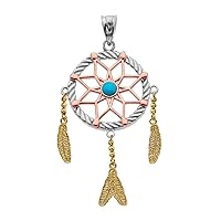 Little Treasures 14 ct Gold and Turquoise Flower Dream Catcher Pendant Necklace Necklace (Available Chain Length 16