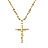 HELLOICE Crucifix Cross Necklace 18K Gold Plated Cross Pendant with 3mm 22