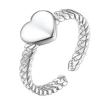 Suplight 925 Sterling Silver Wave Ring/Sideways Cross/Teardrop/Heart Shaped/Sunflower Adjustable Open Ring (with Gift Box)