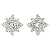 Round Cut CZ Diamond 18k Yellow Gold Plated 925 Sterling Silver Engagement Cluster Stud Earrings For Women & Girls