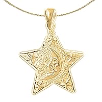 14K Yellow Gold Moon And Star Pendant with 18