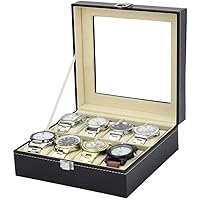 Watch Box Wooden Watch Display Watch Box Pu Leather Black Storage Box For 8 Watches Watch Organizer Collection (Color : Black Size : One size)