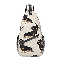 Dachshund Dog Sling Backpack, Multipurpose Travel Hiking Daypack Rope Crossbody Shoulder Bag
