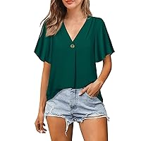 Women Clothing Trendy Women 2023 Summer Dressy V Neck Puff Short Sleeve Blouses Chiffon Swiss Dot Tunic Tops T-Shirts