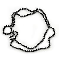 Avalaya Black Glass Bead Long Necklace 140cm L/8mm Single Bead