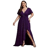 Ever-Pretty Women's Glitter A-line High Low Ruffles Plus Size Formal Dresses with Sleeves 1738-DAPH