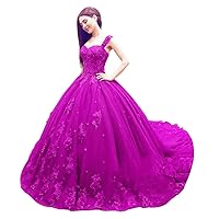 Women's Spaghetti Straps Quinceanera Dress Lace 3D Floral Appliques Beaded Ball Gown