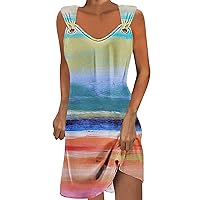 Novelty Tank Dresses for Women Casual Scoop Neck O-Ring Strap Sleeveless Beach Sundress Summer Mini Dress Resort Wear