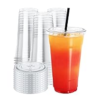 75 Sets 24 oz Plastic Cups With Lids - Clear Disposable Drinking Cups for Iced Coffee, Smoothie, Milkshake, Cold Drinks, Party