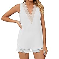 Women's Summer Tank Top Women's Casual Summer V Neck Solid Color Hollow Gold Lace Loose Vest Top