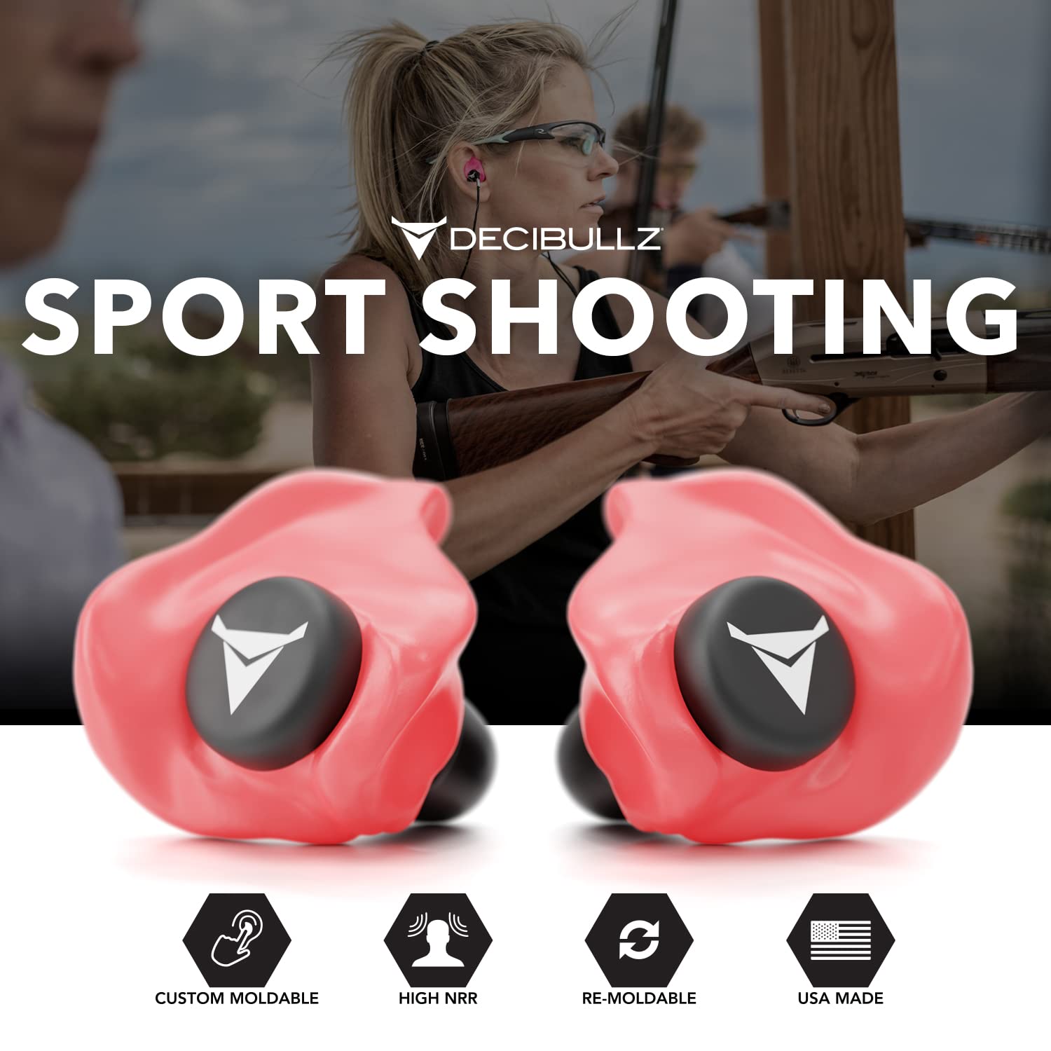 Decibullz - Custom Molded Earplugs, 31dB Highest NRR, Comfortable Hearing Protection for Shooting, Travel, Swimming, Work and Concerts (Red)