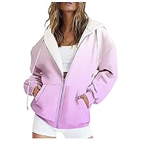 Women's Oversized Zip Up Hoodies Sweatshirts Y2K Clothes Teen Girl Fall Casual Drawstring Jackets with Pockets