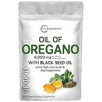 Micro Ingredients Oil of Oregano Softgels 6000mg Per Serving, 300 Count | with Black Seed Oil, 4X Strength Carvacrol & Thymoquinone | Plant Based, Non-GMO | Antioxidant & Immune Support