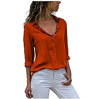 Dressy Business Casual Tops for Women Formal Button Down Shirts Lapel V Neck Blouses Elegant Long Sleeve Tshirts Shirts