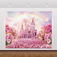Spring Castle Backdrop 10x8ft for Princess Birthday Party Fairy Tale Garden Pink Cherry Blossoms Flower Floral Rainbow Dreamy Fantasy Castle Background for Wedding Baby Shower Photoshoot