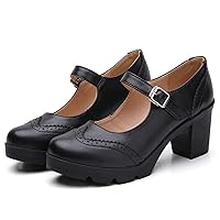 Mary Jane Pumps for Women's,Mid Heel Round Toe Oxfords Dress Block Heel Comfort Ankle Strap Non-Skid Shoes